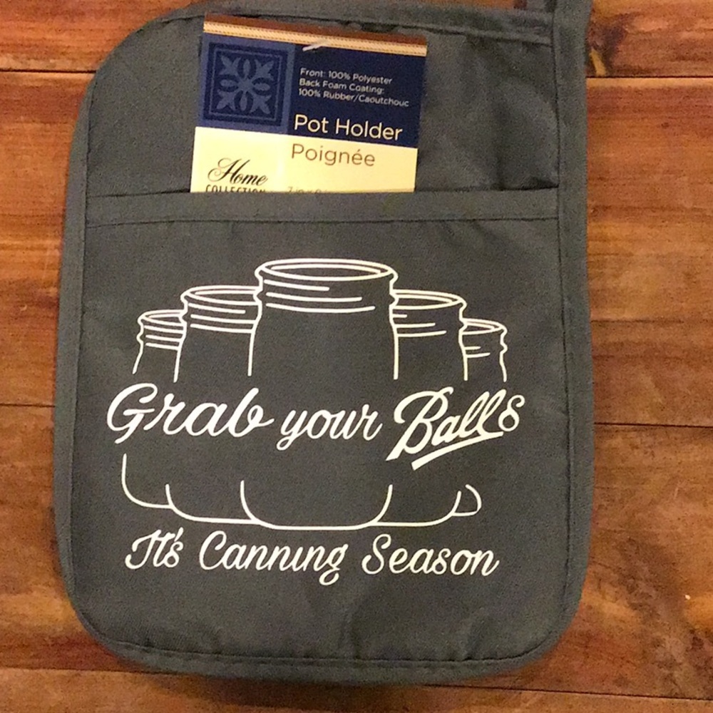 New gray white white lettering pot holders